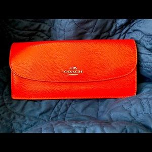 Authentic Coach Crossgrain Soft Leather Slim Wallet Saddle F52689 SV Orange
